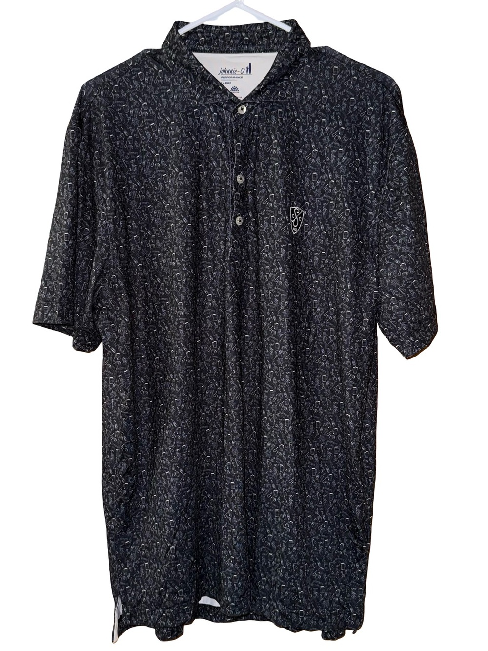 Johnnie-O Bottoms Up Printed Jersey Prep-Formance Performance Polo Black Large